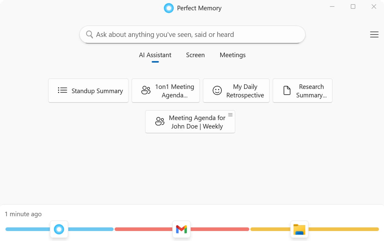 The Perfect Memory main screen