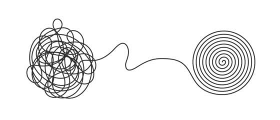 Abstract image of scribbly line to ordered line